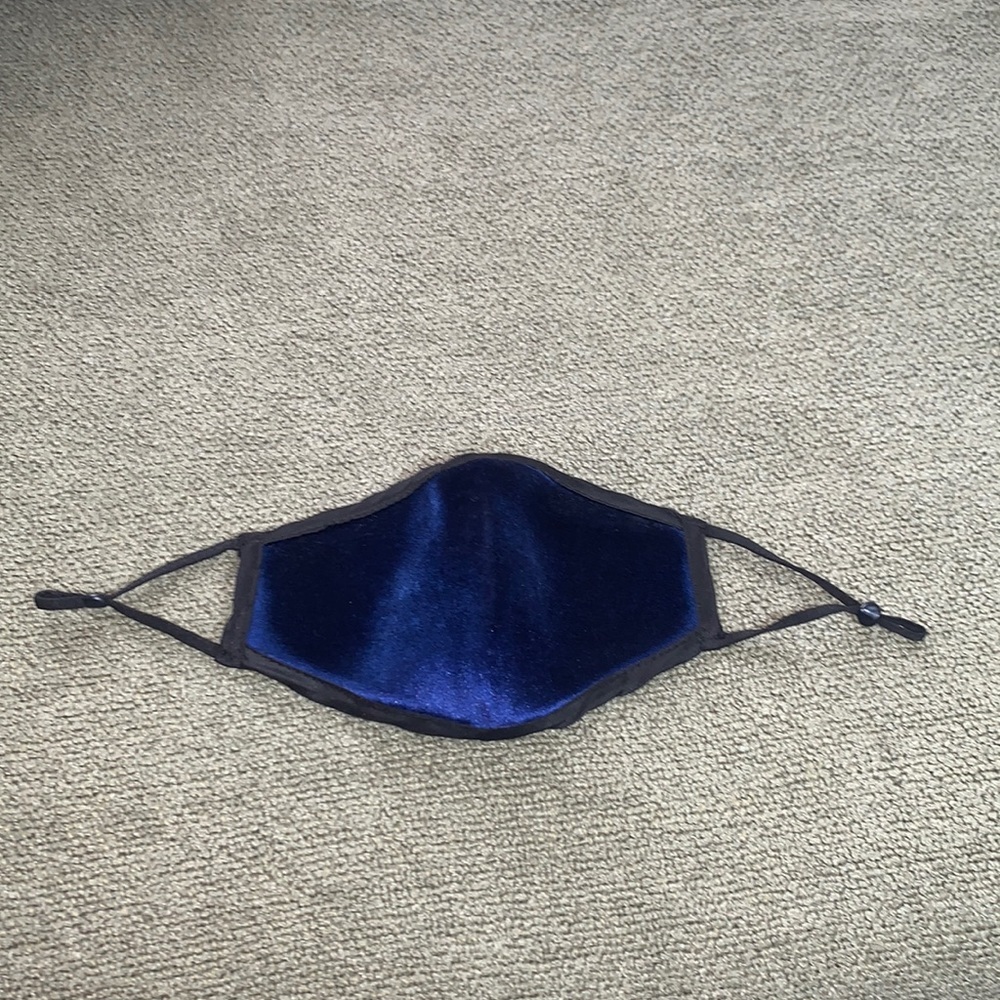 Blue Velvet Fashion Face Mask Adjustable Straps Black Trim Like New - Picture 2 of 5